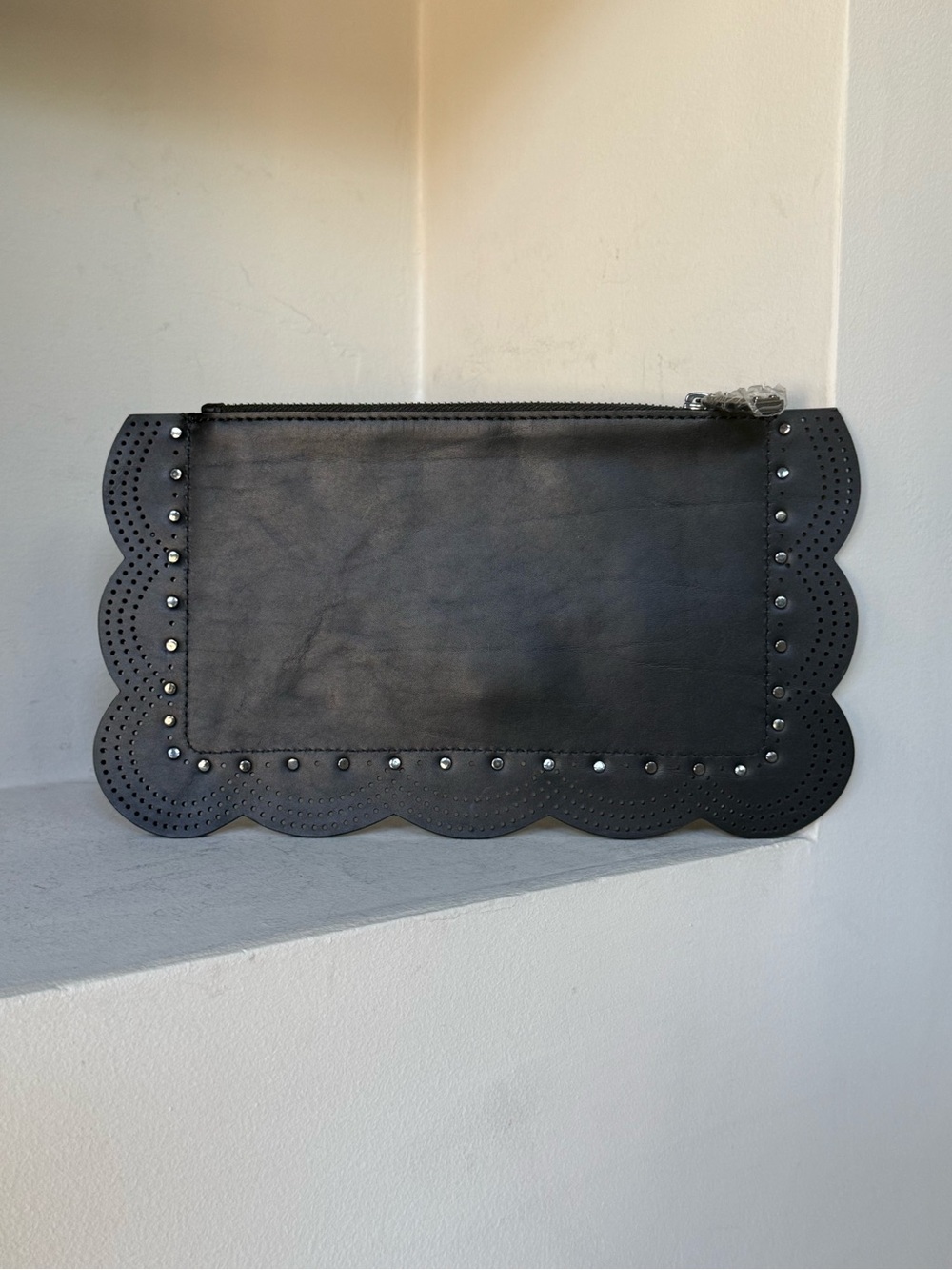 NWT BCBGMAXAZRIA Teige Black Scalloped Studded Clutch Bag
